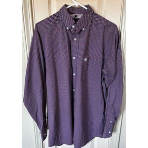 Ariat Pro Series Mens Med Blue/Red Check Long Sleeve Full Button Western Shirt